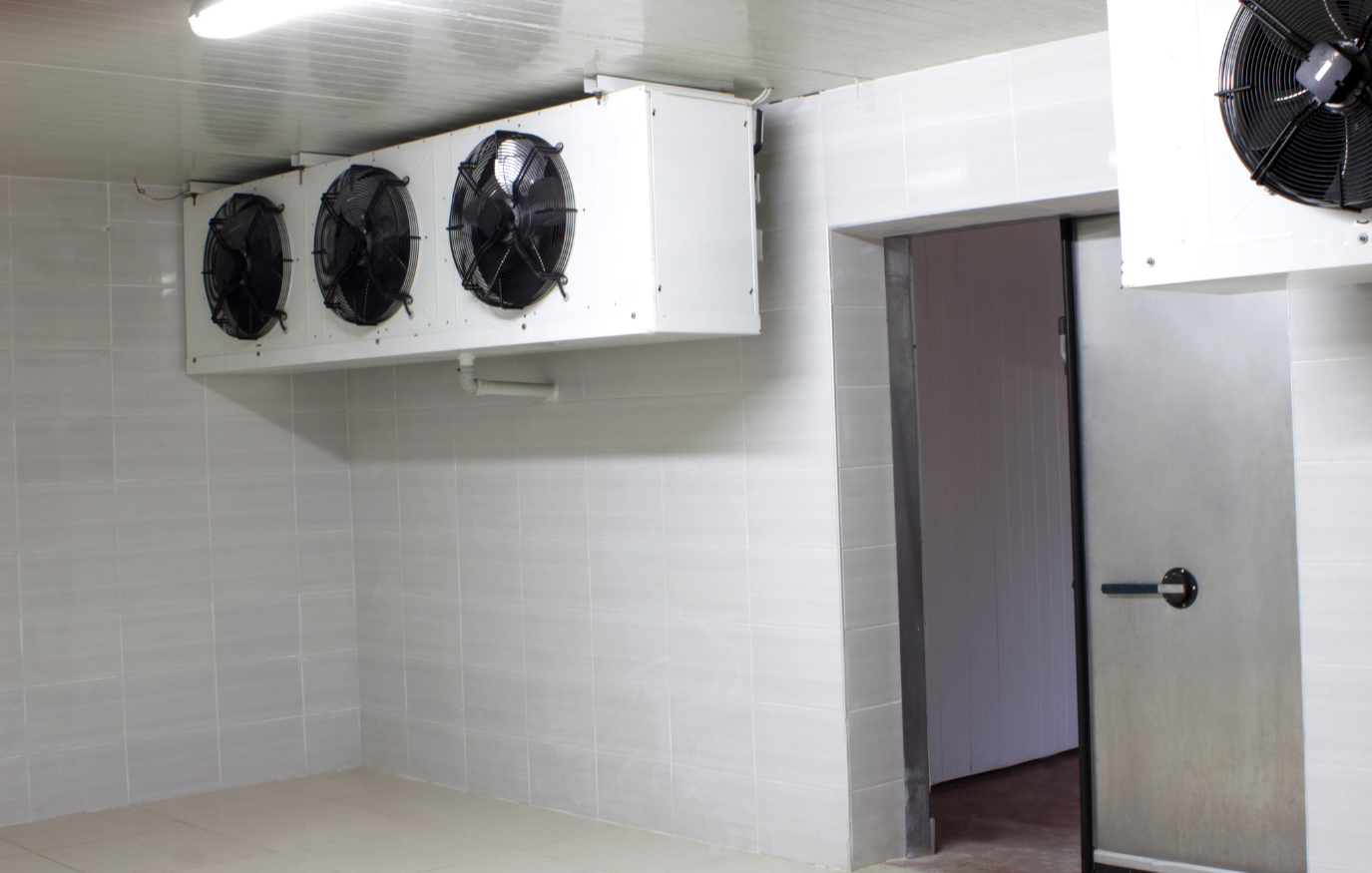 Engineer repairing a walk-in freezer